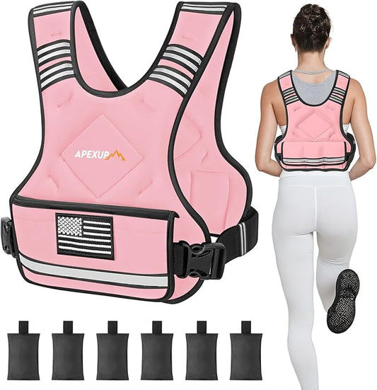 APEXUP Adjustable Weighted Vest, 4-10lb/12-18lb/20-32lb Vest with 6 Ironsand Weights and Large Pocket, Weight Vest for Men Women Strength Training, Running, Walking