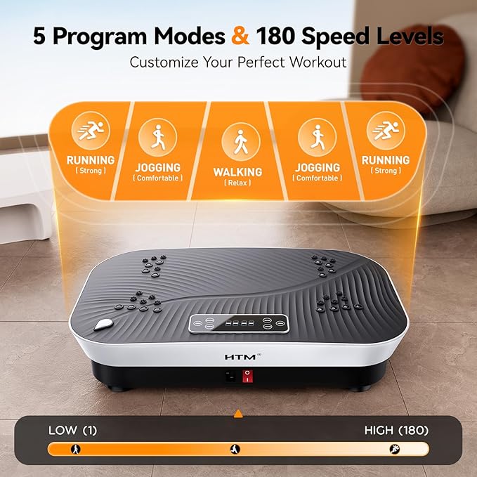 Vibration Plate Exercise Machine - 180 Speed Levels, 350 lbs Weight Capacity, Remote Control, Portable Whole Body Workout Platform for Weight Loss, Lymphatic Drainage, Home Gym Fitness Equipment
