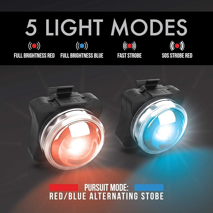 PS1200 Front & OPTIKS P220 Rear Police Patrol Bike Light - Red/Blue Strobe LED - Rechargeable - Water Proof - 5 Modes - for Professional Use Only