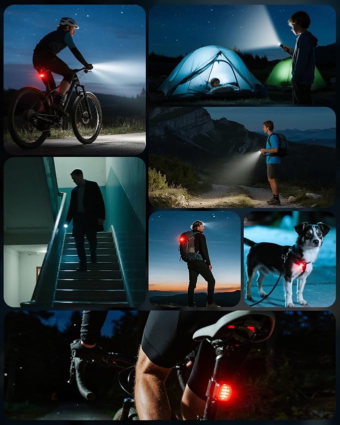 Super Bright Bike Lights for Night Riding, USB Rechargeable Mountain Bicycle Headlight, Waterproof, 6+4 Light Modes Bike Light Set for Cyclists and Commuters