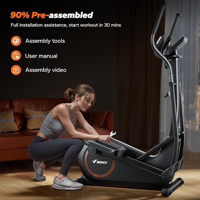 Merach Elliptical Machine, Elliptical Exercise Machine for Home with Hyper-Quiet Magnetic Drive System, Elliptical Training Machines with16.5-19IN Stride, Automatic Resistance, 400lbs Capacity