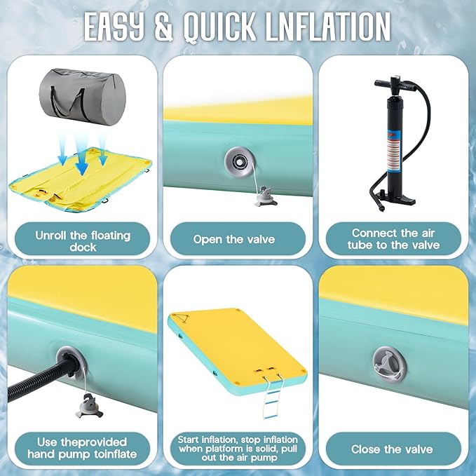 Specraft Inflatable Floating Dock, Non-Slip Air Dock Platform loating Island Raft with Rope Ladder for Pool Lake Beach Ocean