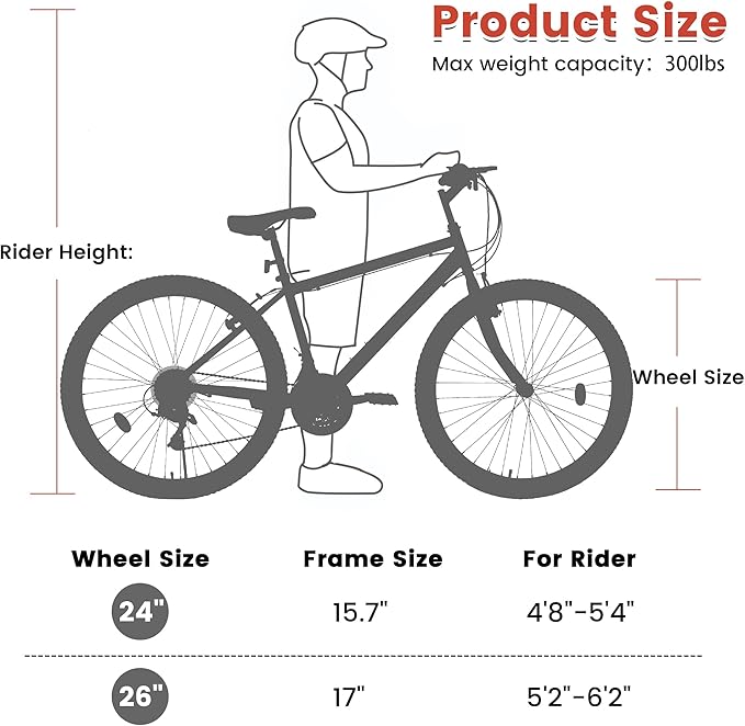 Mountain Bike 24 26 Inch, 21 Speeds Aluminum Frame/High-Carbon Steel Frame, Front Suspension Boys Girls Sport Bike, Adult Teens Bicycle for City Commuters, Summer Ride and Short Trip Camping