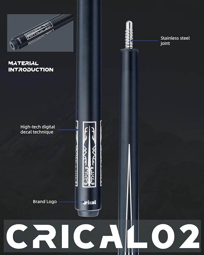 CRICAL Carbon Fiber Pool Cue Stick 58" Billiard Cue Sticks Professional Low Deflection Pool Sticks with 3/8 * 8 Pin Joint and 12.5mm Tip