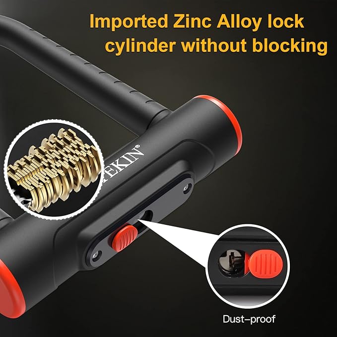Bike U Lock Heavy Duty Bike Lock Bicycle Lock, 16mm U Lock and 3ft / 5ft / 6ft Length Security Cable with Sturdy Mounting Bracket for Bicycle, Motorcycle and More