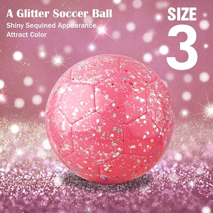 Kids Soccer Ball Size 3 4, Glitter Pink Purple Shiny Toddler Balls for Ages 4-6-8 8-12 Girls Boys Soft Training Ball