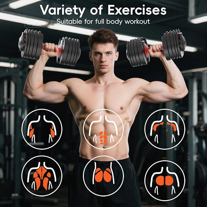 Upgraded Adjustable Dumbbells Set 52.5 lbs/25 lbs, 15/9 Weights Dumbbell Set, Quick Adjustable Dumbbells For Men Women Home Gym with Anti-Slip Handle, Safe and No Falling
