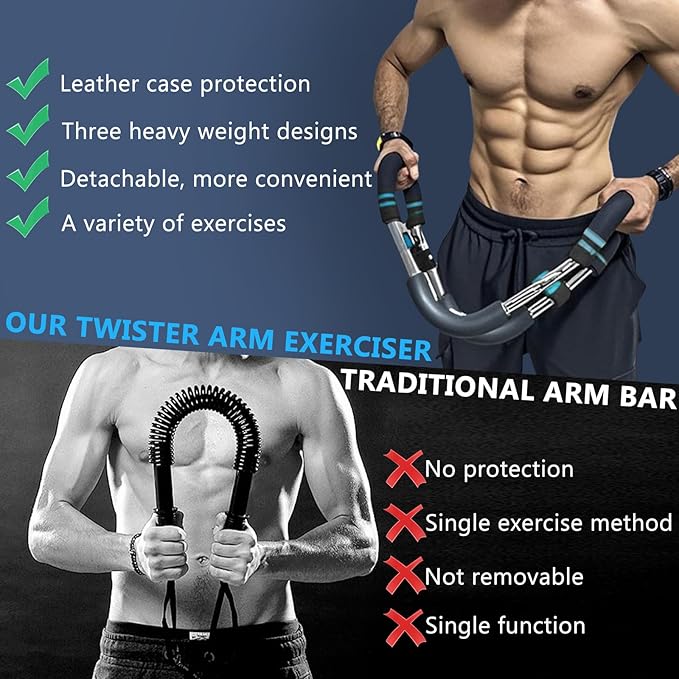 Twister Arm Exerciser, 66-110lb Adjustable Bar, Twister Arm Trainer Chest Shoulder Arm Workout Equipment, Portable Detachable Upper Body Fitness Machine for Home & Gym