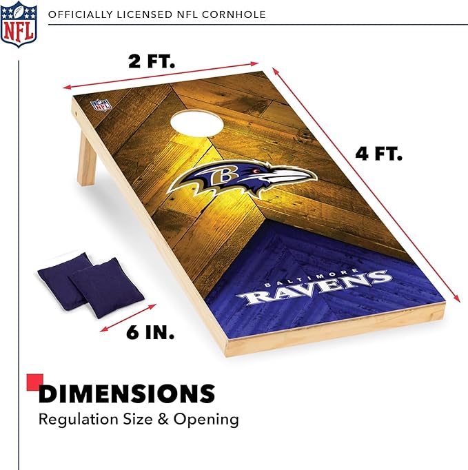 Wild Sports NFL Football 2' x 4' Regulation Size Solid Wood Cornhole Set with Direct Print HD Team Graphics Great Gift for Any Football Fan! Bean Bag Toss Family Outdoor Game