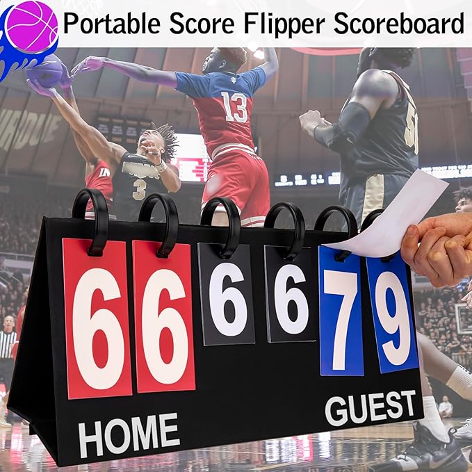 Flip Scoreboard Tabletop Score Flipper, Football Portable Scoreboard, Flip Score Keeper, Outdoor Score Flip Cards for Basketball Volleyball Tennis Sports - 6 Digits Scoreboard