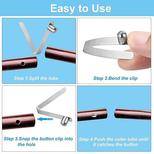 PATIKIL 8x6.5mm Kayak Paddle Snaps, 10 Pack Tent Pole Clips Steel V Shaped Single Pin Push Button Spring Clips Lock Tube Pole Clips for Camping Awning