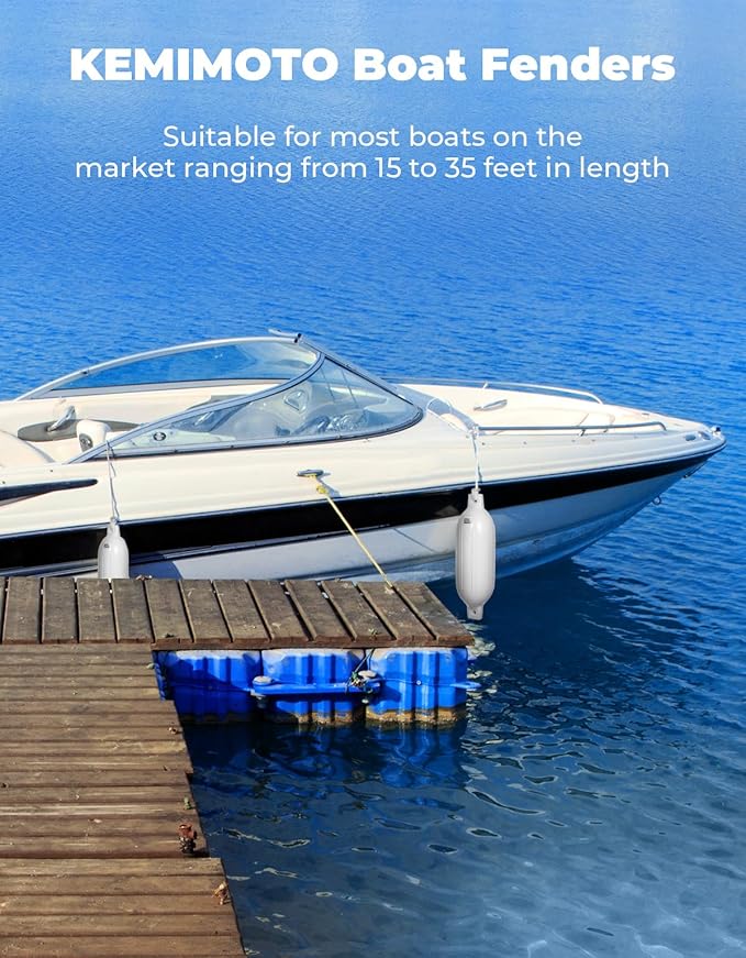 KEMIMOTO Boat Fenders Boat Bumpers for 15-35ft Boat, 4 Pack Inflatable Boat Fenders Bumpers with 4 Ropes, Boat Bumpers for Docking, Fit for Pontoon Boat Bass Boat and Jon Boat