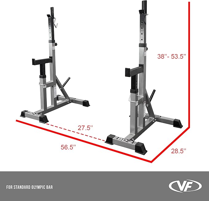 Valor Fitness Independent Squat and Bench Press Stands – Adjustable Uprights with J-Hooks, Bar Catches, Safety Arms, and Plate Storage – Strength Training Rack for Home Gym Workouts