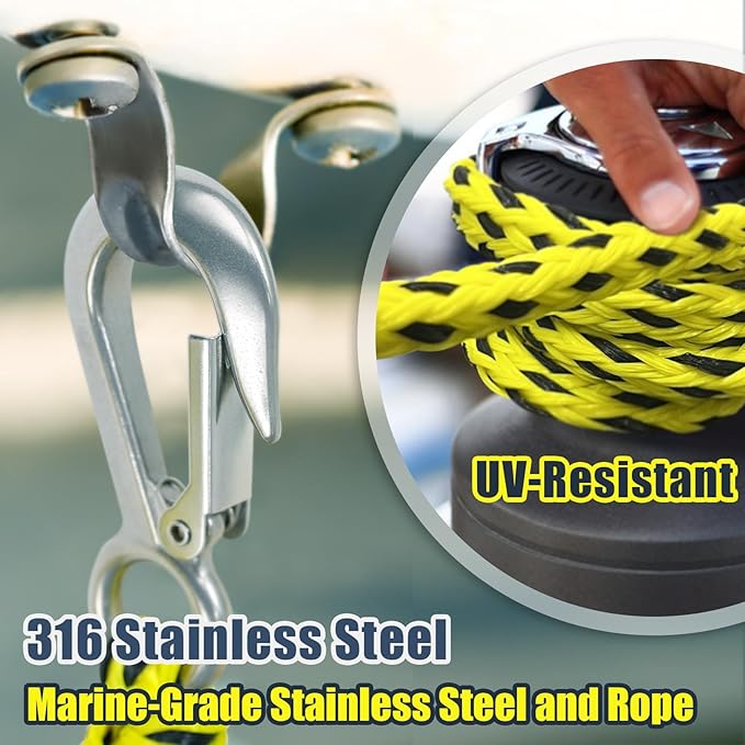 Boat Tow Rope with Stainless Steel, Ropes for Towable Tubes Jet Ski Accessories