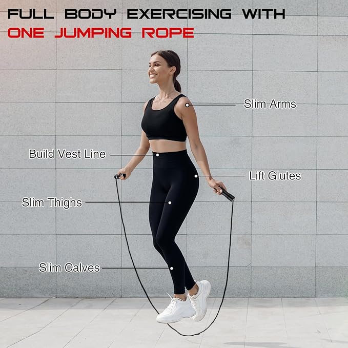 Weighted Jump Rope for Men and Women 1 LB Ball Bearing Rapid Speed Skipping Rope for Workout Fitness Exercise Aluminum Handle Adjustable Length Fabric Cotton and Solid PVC