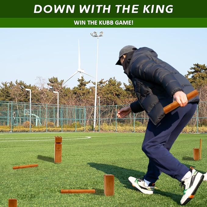 Kubb Yard Game Set, Garden Rubber Wood Outdoor Tossing Game with Canvas Carry Bag, Giant Viking Outdoor Chess Game for Kids, Adults & Backyard Lawn
