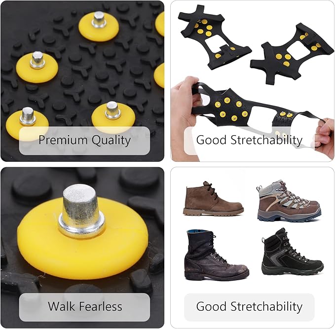 Ice Cleats for Shoes and Boots, Silicone Snow Grips, Stainless Steel Shoe Spikes, Traction Cleat Crampon for Walking on Snow, Ice Anti Slip Footwear