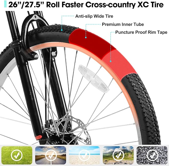 HILAND 26 27.5 inch Mountain Bike 18 Speeds, Suspension Fork, Aluminum Frame Disc-Brake for Men Women Mens MTB Bicycle Adlut Bike