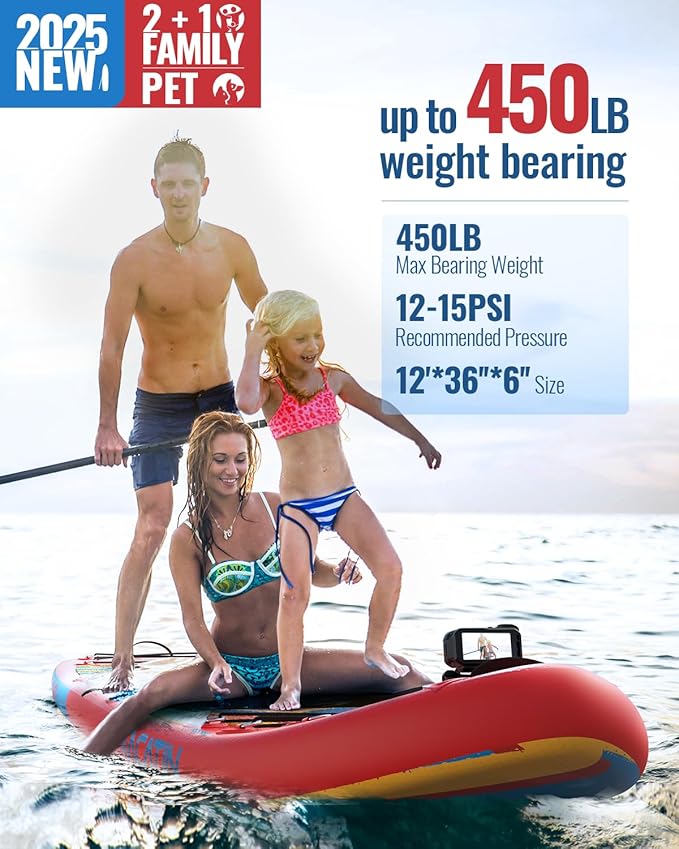 Inflatable Stand Up Paddle Board 12' with Kayak Seat & Dual Paddles – Premium SUP Board for Adults & Families Includes Kayak Conversion Kit, Pump, Leash & Accessories – Stable Wide Deck for Beginners