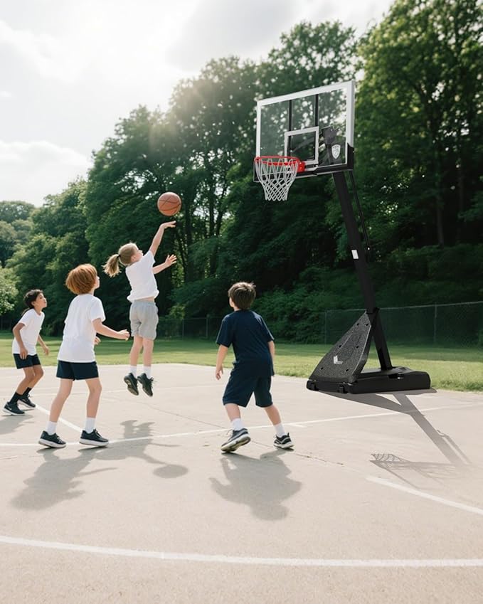 IGL Basketball Hoop Outdoor, 7.5-10 Ft Adjustable Basketball Hoop, 54 Inch Shatterproof PC Backboard Basketball Goal System, RECC Thickened Stainless Steel Square Pole