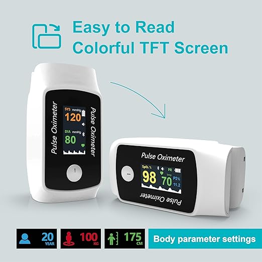Bluetooth Fingertip Pulse Oximeter with Respiration Pressure,High Accuracy O2 Meter for All Skin, Portable SPO2 & Pulse Rate Monitor for Children Adults,Carry Bag and Lanyard Included