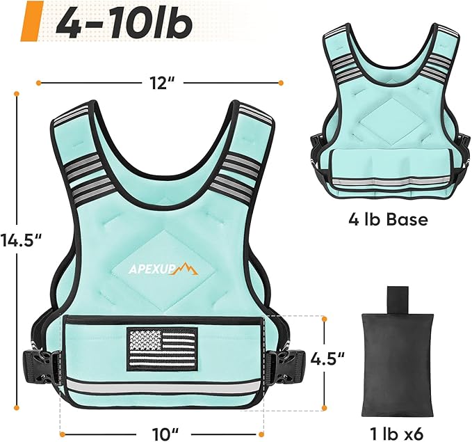 APEXUP Adjustable Weighted Vest, 4-10lb/12-18lb/20-32lb Vest with 6 Ironsand Weights and Large Pocket, Weight Vest for Men Women Strength Training, Running, Walking