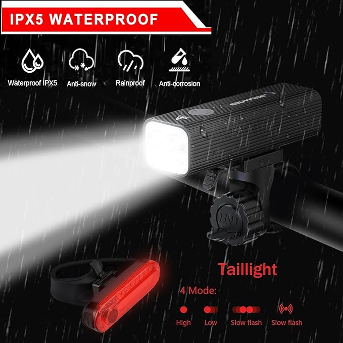 EBUYFIRE Bike Light USB Rechargeable Bicycle Lights, Bicycle Front Headlight and Taillight, 5 Light Modes Bike Headlight for Night Riding