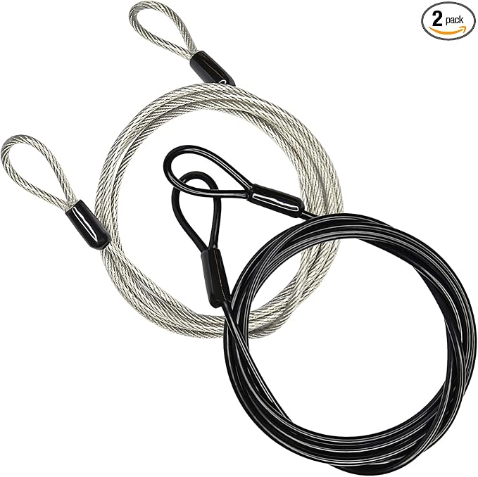 3mm 200CM/6.6ft Long Outdoor Travel Security Cable Lock,Braided Steel Coated Safety Cable Luggage Lock,Safety Cable Wire Rope Chain Lock Double Loop Lightweight (2 Pack)