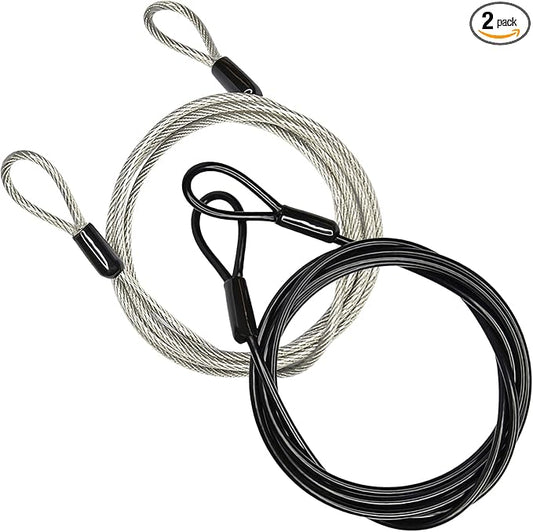 3mm 200CM/6.6ft Long Outdoor Travel Security Cable Lock,Braided Steel Coated Safety Cable Luggage Lock,Safety Cable Wire Rope Chain Lock Double Loop Lightweight (2 Pack)