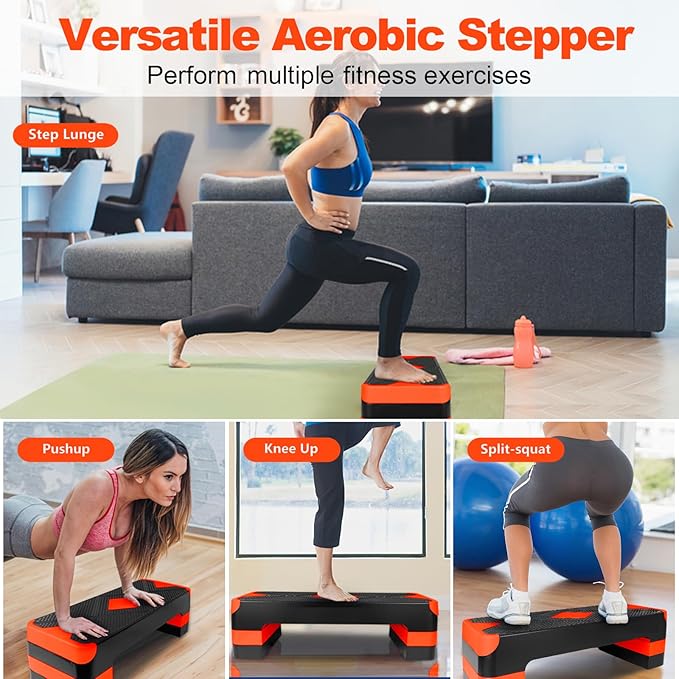 Exercise Workout Aerobic Step Platform Trainer, 27" Aerobic Stepper with 4"-6"-8" Adjustable Height Risers