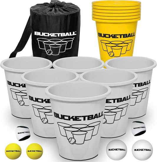 BucketBall | Team Color Edition | Combo Pack (Silver/Yellow): Original Yard Pong Game: Best Camping, Beach, Lawn, Outdoor, Family, Adult, Tailgate, Jumbo, Giant Game