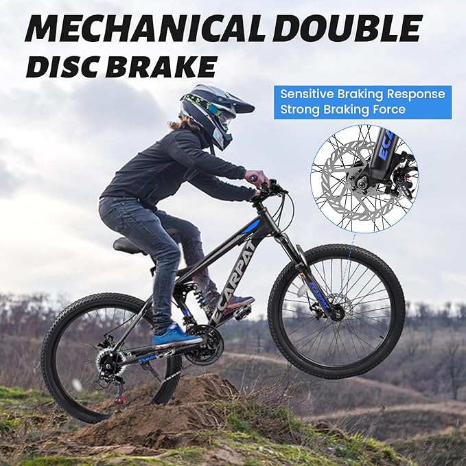 Mountain Bike 24 26 27.5 Inch, Dual Full Suspension Mens Womens Bike, 21 Speeds Dual Disc Brake Carbon Steel Bike, Boys Mens Mountain Bike for School Work Summer Camping, Birthday Gift Choice