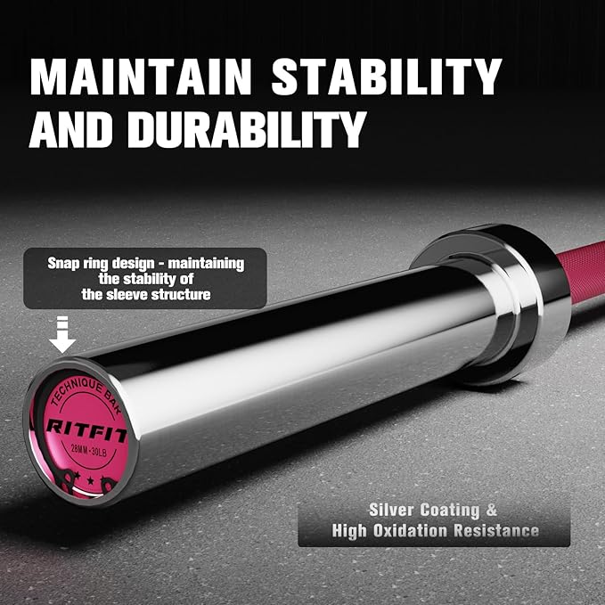 RITFIT Olympic Barbell 4ft/4.8ft/6ft - 2 Inch Weight Bar for Strength Training, Weightlifting, Squat, Deadlift, Bench Press, Curl, Overhead Press - 350lbs/500lbs Capacity