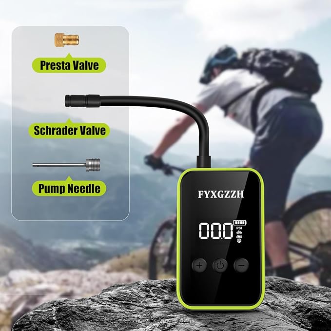 Mini Electric Bike Pump - Fast Inflate Bike Tire Pump with Gauge, 150PSI Air Pump with Presta and Schrader Valve for Road Bike, Mountain Bike, E-Bike, Motorcycle