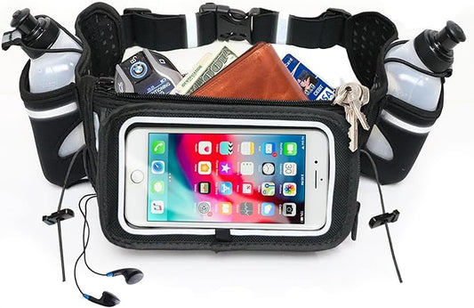 No.1 Hydration Belt by Runtasty - Premium Running Fuel Belt w/2 BPA-Free 10 oz Water Bottles, Tilt-Up Pocket w/Touchscreen-Ready Cover - Fits All iPhones, Runners Ebook & No-Bounce Design