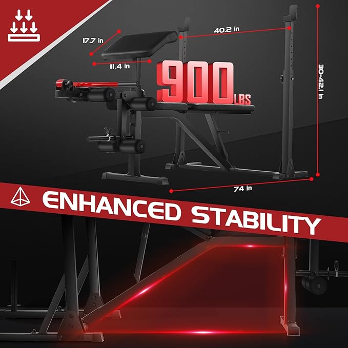 OPPSDECOR 900LBS Weight Bench Set with Squat Rack Preacher Curl Weight Bench with Leg Extension Bench Press Set Workout Bench for Home Gym Full Body Workout