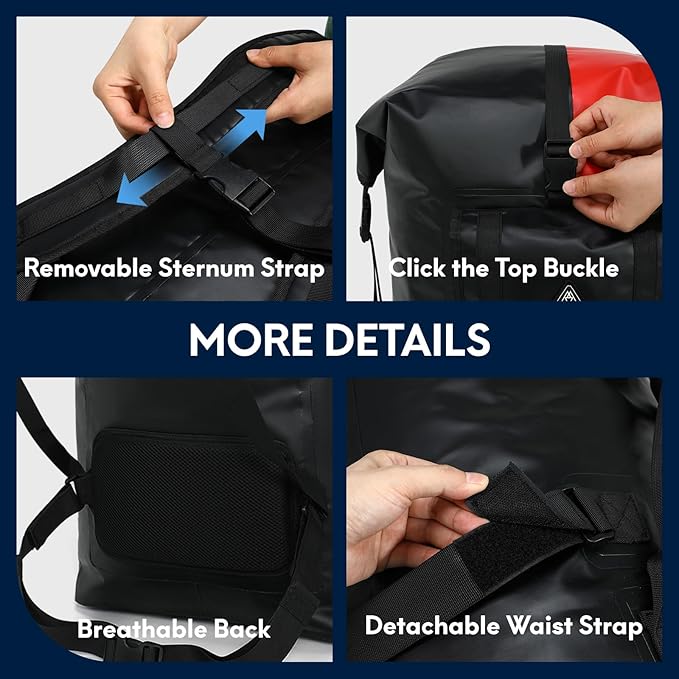 Haimont 100% Waterproof Roll-Top Backpack Heavy Duty Large Capacity IPX7 Dry Bag for Kayaking Rafting SUP Camping, 60/100L