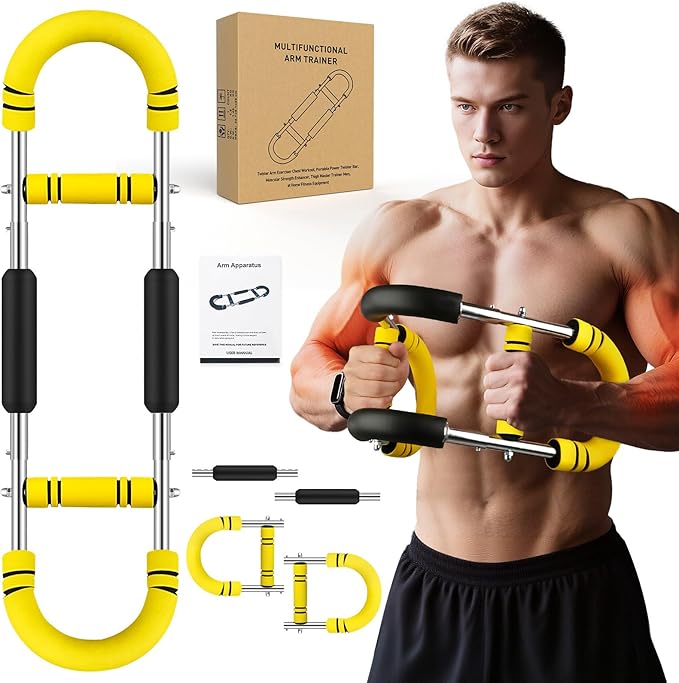 Twister Arm Trainer, Chest Workout Equipment for Men & Women Portable Spring Resistance Chest Exerciser Forearm Strengthener Bar Detachable for Home Fitness Equipment for Enhancing Upper Body Muscle
