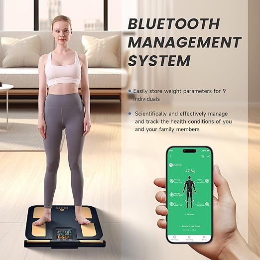 EILISON Smart Scale for Body Weight: 8-Electrode Digital Bathroom Scale for Fat BMI Muscle Body Composition Analyzer 32 Biometric Bluetooth Highly Accurate Weighing Machine,400lbs (Grey)