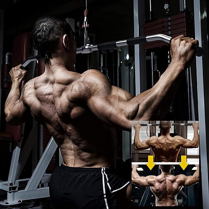 Time wave 47In LAT Pull Down Bar Attachment, Deluxe Revolving Bar with Full Rotation and Rubber Handle for Gym, Strength Workout Accessories, Body Training, Muscle Building and Weight Loss
