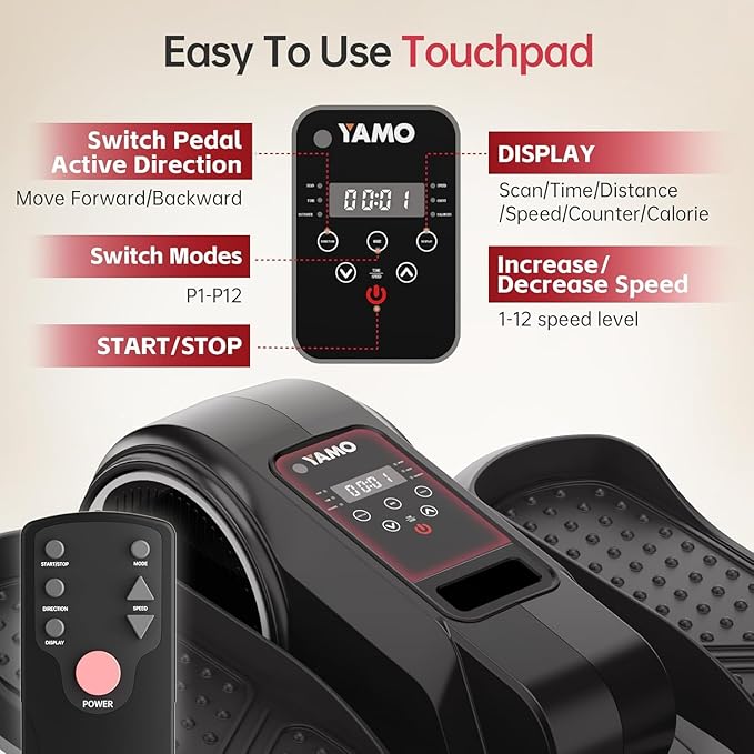 YAMO Under Desk Elliptical Machine Seated Ellipse Leg Exerciser for Seniors Fully Assembled Quiet Portable Elliptical Pedal Exerciser with Remote Control 12 Adjustable Speed Levels