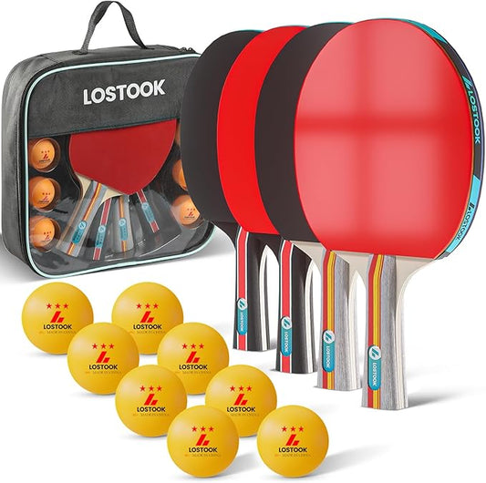Professional Ping Pong Paddles Set of 2/4 with Portable Oxford Cloth Ping Pong Case and 3 Star Balls, Table Tennis Paddles for Adults and Family Outdoor Games
