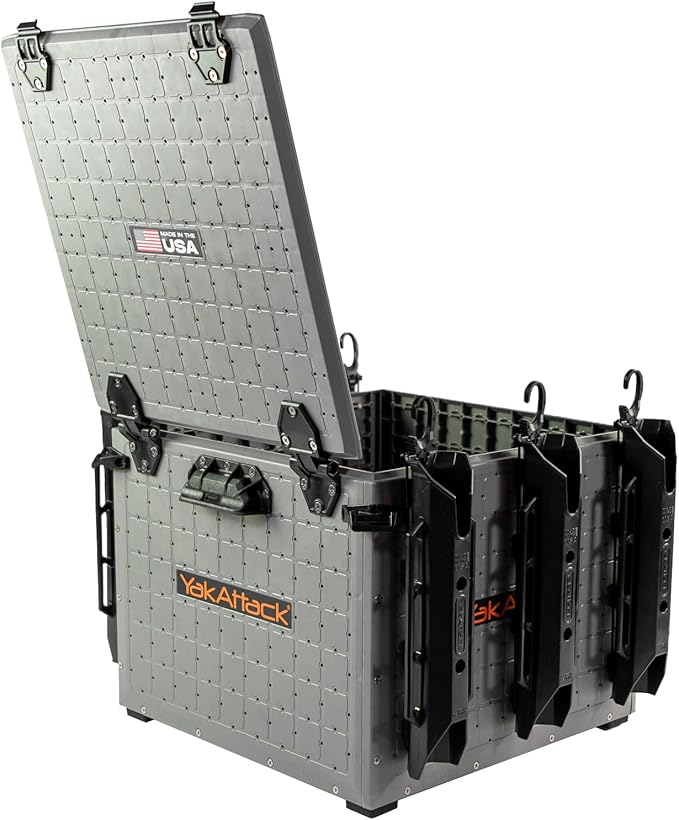 YakAttack BlackPak Pro 16" x 16" Kayak Fishing Crate with 6 Rod Holders - Battleship Grey | Tackle Storage Box & Fishing Gear Organizer | Lightweight, Durable & Customizable Kayak Fishing Accessory