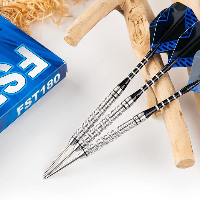 Formula Sports 90% Tungsten Darts Metal Tip Set 21g/22g/23g/24g, Professional Steel Tip Darts Set with Aluminum Shafts, Tungsten Barrels, Extra Flights, Dart Sharpener, Gift Box