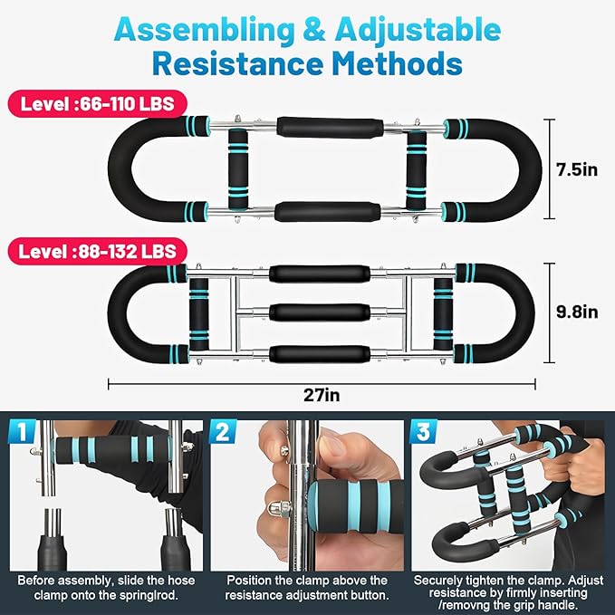 Twister Arm & Chest Trainer - Adjustable 3 Resistance Levels (0-132lbs), Detachable Strength Training Equipment for Home Gym, Men & Women