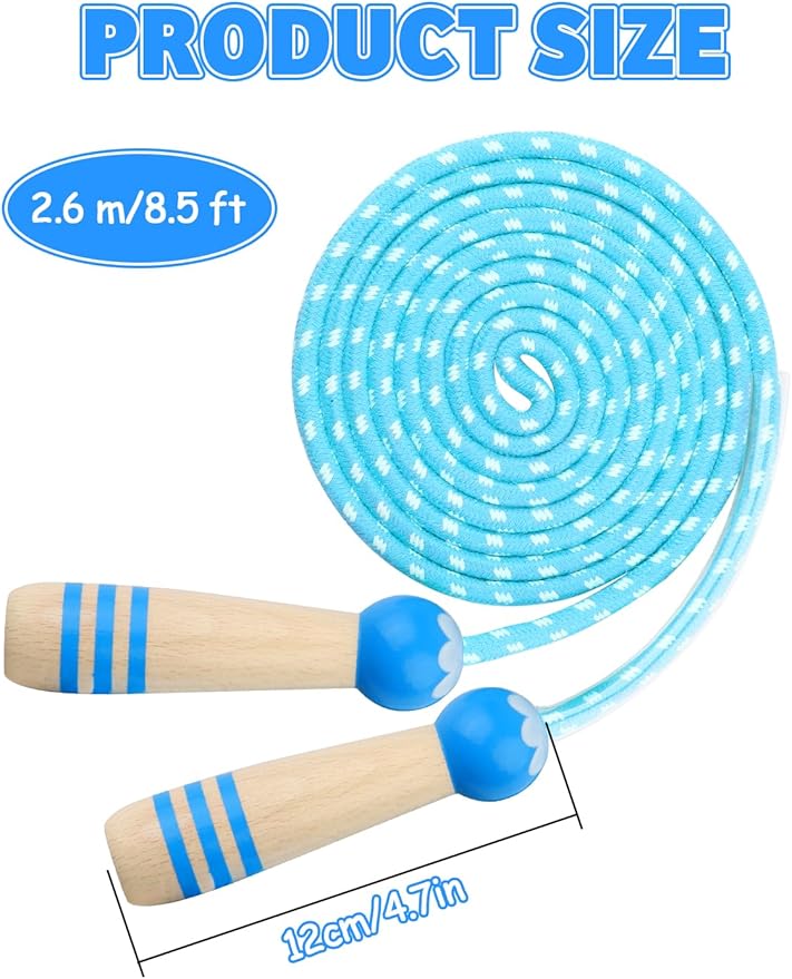 Jump Rope for Kids, Lorvain Adjustable Skipping Rope, Kids Jump Ropes with Wooden Handle for Girls Boys, Weighted Jumping Ropes for Fitness Workout Exercise Outdoor Fun Activity