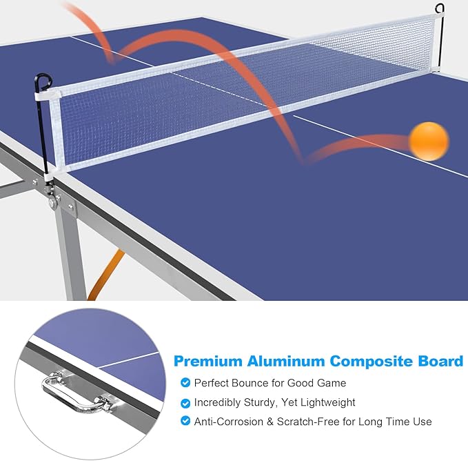 Garvee Portable Ping Pong Table,9FT/8FT /6FT Professional Indoor/Outdoor Table Tennis Tables Game with Net for Adults/Teens,2 Tennis Paddles and 3 Balls- Quick Assembly
