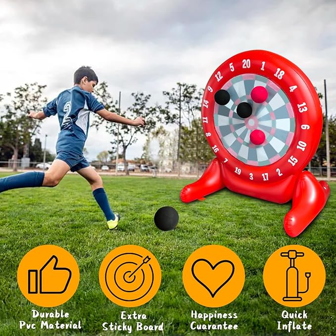 6.4ft Inflatable Giant Kick Darts, Jumbo Outdoor Soccer Target Dartboard, Big Carnival Games for Family, Friends, Giant Outdoor Games, Oversized Dart Board Yard Lawn Game