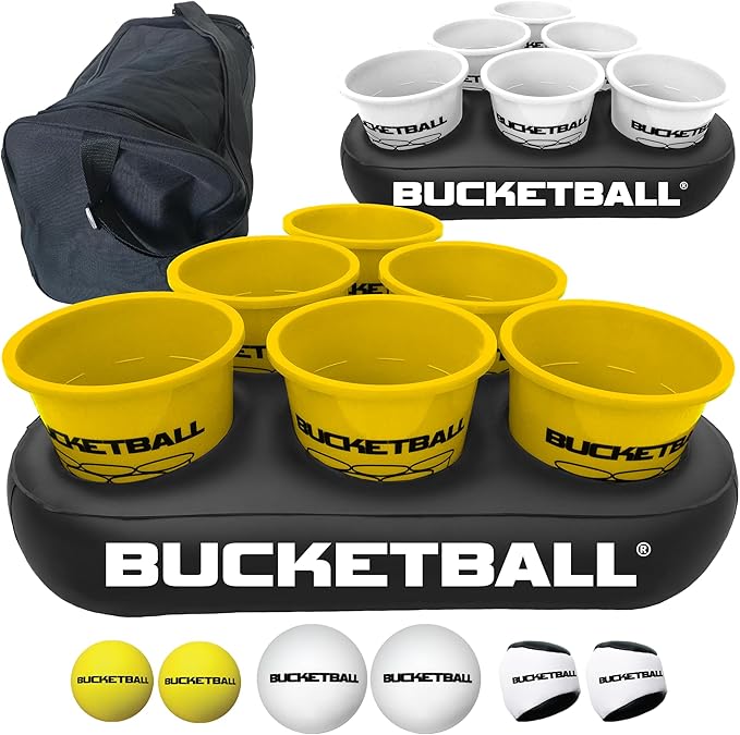 BucketBall | Team Color Edition | Party Pack (Yellow/White): Original Yard Pong Game: Best Camping, Beach, Lawn, Outdoor, Family, Adult, Tailgate, Jumbo, Giant Game
