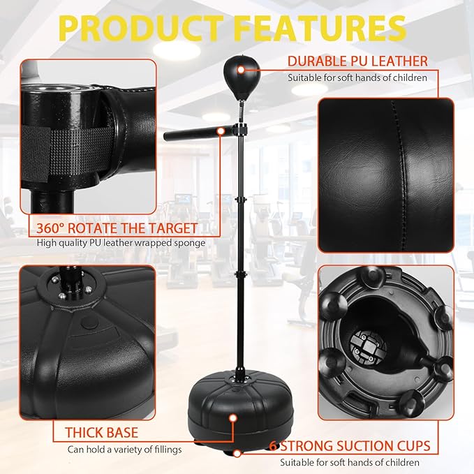 INNOLIFE Boxing Bar, Height Adjustable Boxing Spinning Bar, Boxing Bar with Punching Bag, Boxing Equipment for Teens Adults, Black